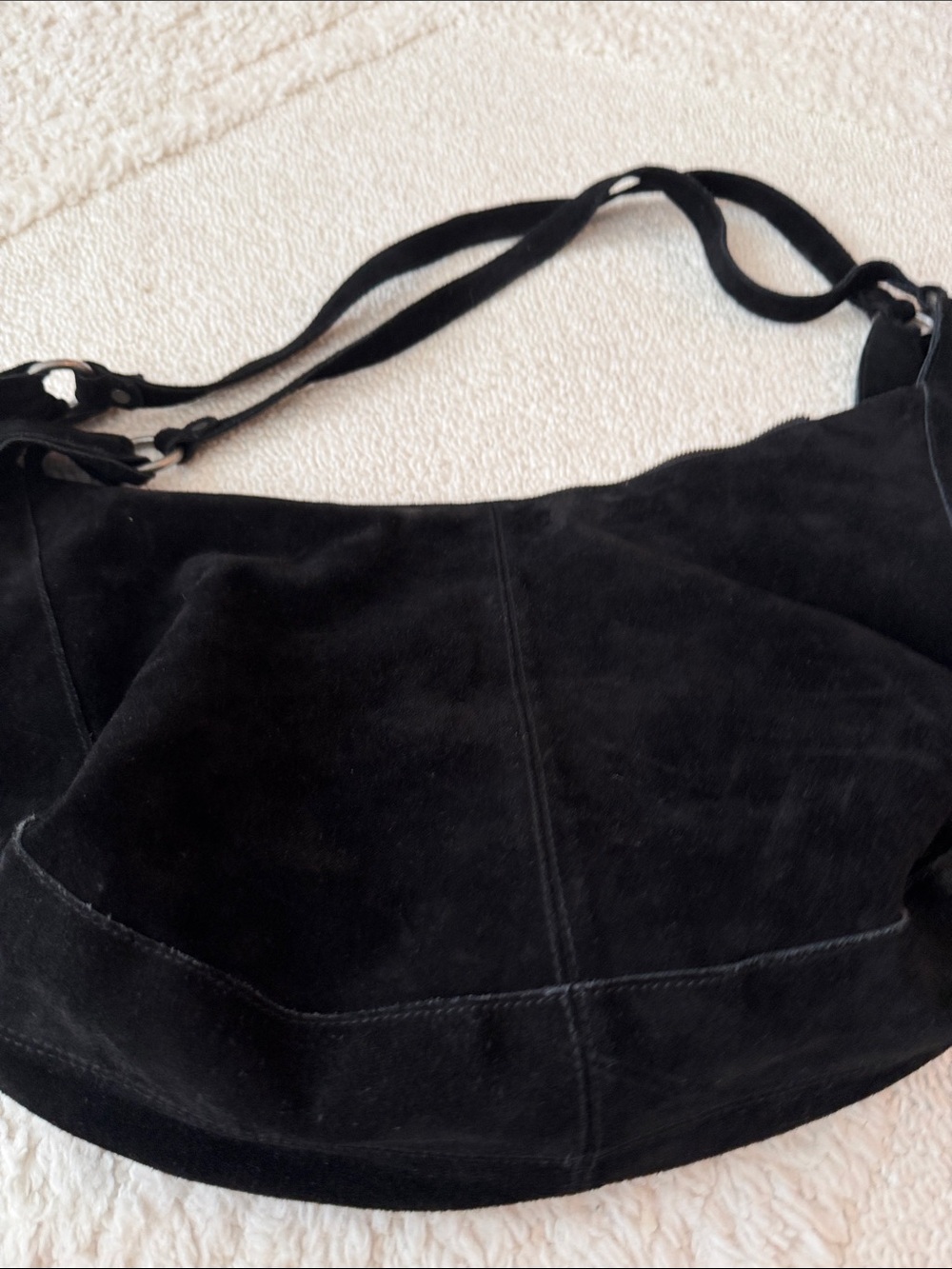 Free People Roma Suede Tote Shoulder Bag Black Boho Slouch Hobo - Picture 3 of 3